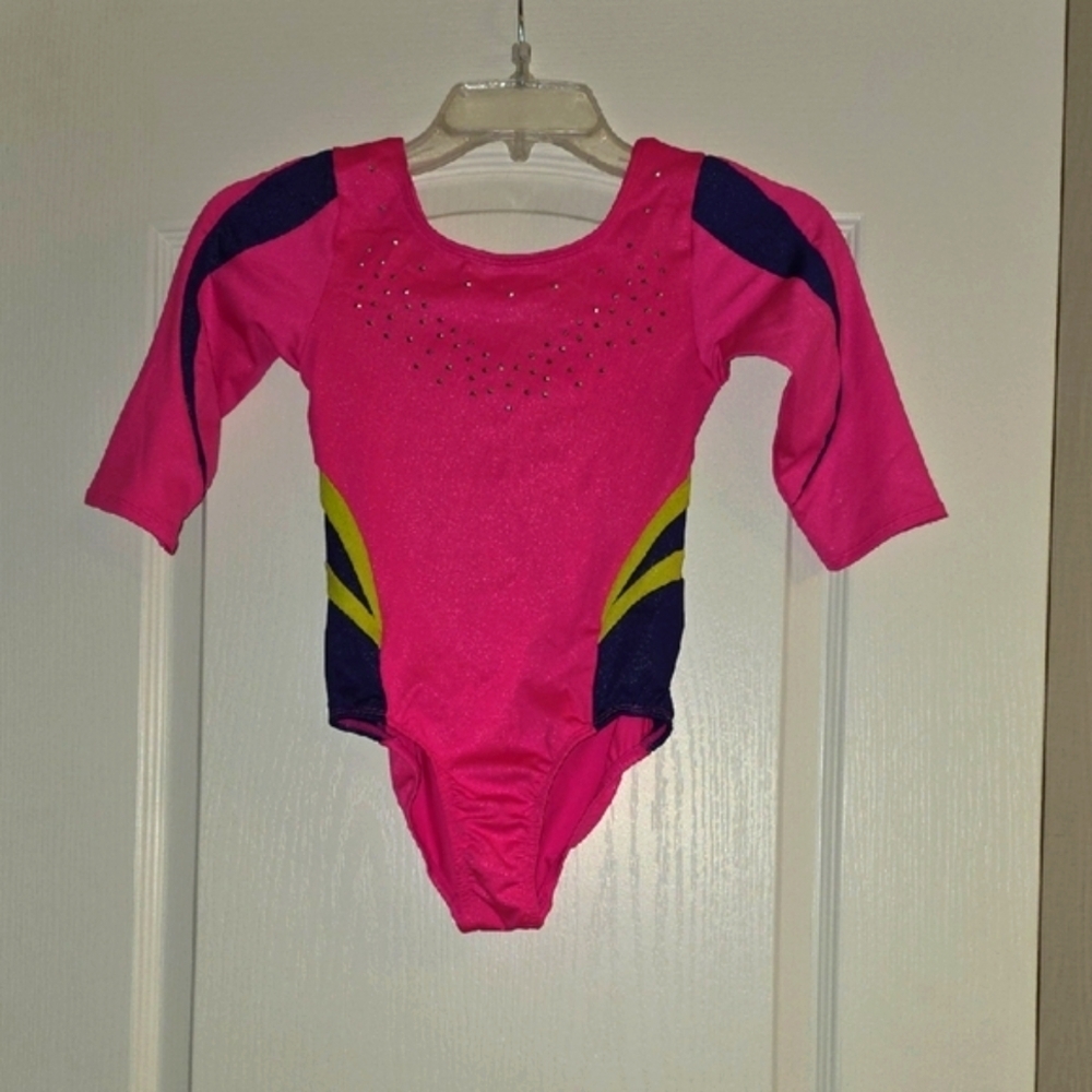 (J29) Pink and Navy Gymnastics Leotard